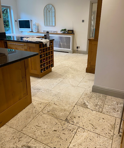Travertine floor deep cleaned and sealed – Amazing difference!